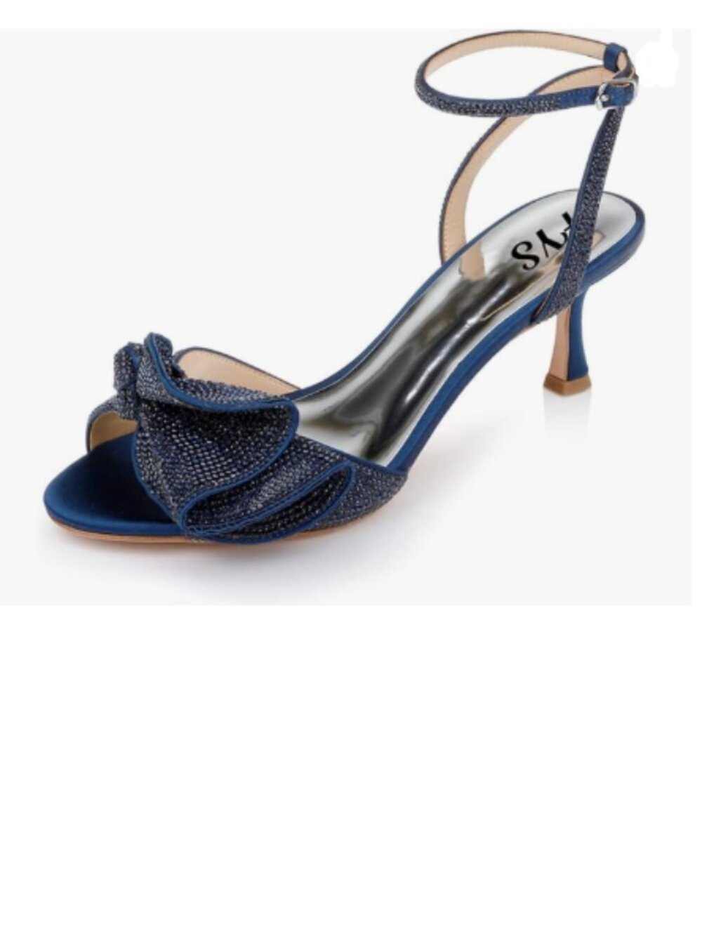 FYS Navy Cute Rhinestones Bow Peep Toe High Heel Ankle Strap Sandals Satin Shoes